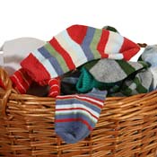 Socks piling up in a basket 
