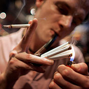 Smoker lights up to quit. 