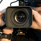 A TV camera taping 