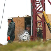 Drill-rig workers at the Pebble Mine claim 
