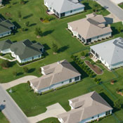 Aerial view of housing development. 