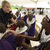 President Bush greets students in Tanzania 