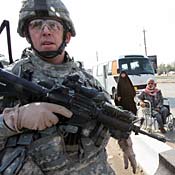 U.S. soldier patrols Baghdad neighborhood 
