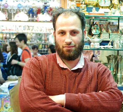 
                Hanuy, a merchant at the Khan al-Khalili bazaar in Cairo. Hanuy tells us that 80 percent of the goods on his shelves are actually made in China -- and he's not the only one employing this tactic.
                                    (Miguel Macias)
                                