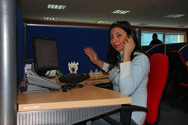 
                Sarah Mahdy, an employee of the Xceed call center outside Cairo.
                                    (Amy Scott)
                                