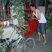 Jose Garcia arrives home from work.
