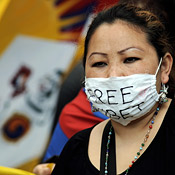 A demonstrator rallies on Tibet 