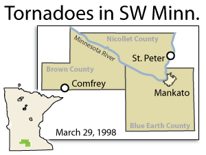 Tornadoes ripped through southwest Minnesota 10 years ago, causing significant damage in the communities of Comfrey and St. Peter, among others.