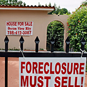 Foreclosure sign on house in Miami. 