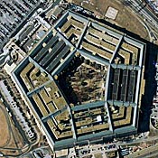A satellite image of the Pentagon building. 