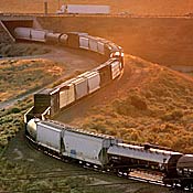 Freight train on winding track 
