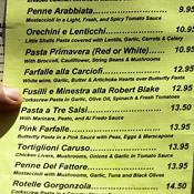 Menu of Vitello's restaurant 