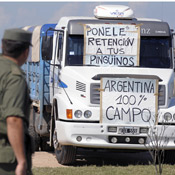 Argentine truck with protest signs 