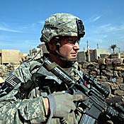 Soldier patrols Dora neighborhood of Baghdad 