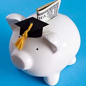 Piggy bank in cap and gown 