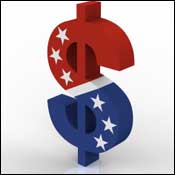 Red, white and blue dollar sign 