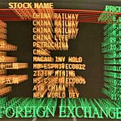 A stock exchange board in Hong Kong. 