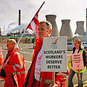 Striking workers at Grangemouth oil refinery 