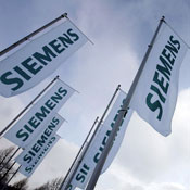 Flags carrying the Siemens logo 