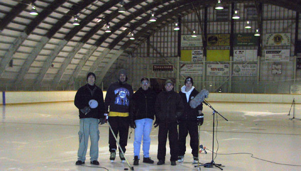
                Rob and crew record skating sounds for the hockey movie "Miracle."
                                    (Rob Nokes)
                                