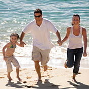 Family together on beach 