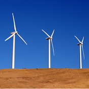 Electric windmills on a hill in California 