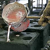 Molten aluminum metal is poured into a mold. 