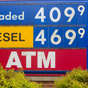 A sign displays gas prices at a Speedway station 