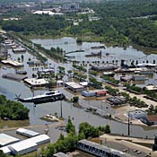 Helicopter over Iowa flood damage 