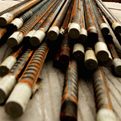 A pile of steel reinforcing rods 