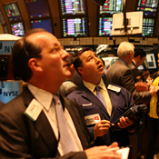 Traders on floor of the New York Stock Exchange 
