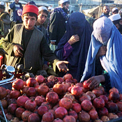 Afghan women pomegranates at a market in Kabul. 
