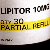 A prescription bottle label of Pfizer's Lipitor. 