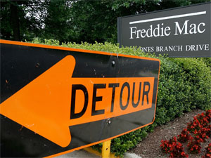 A Freddie Mac sign sits in front of its headquarters July 10, 2008 in McClean, Virginia.