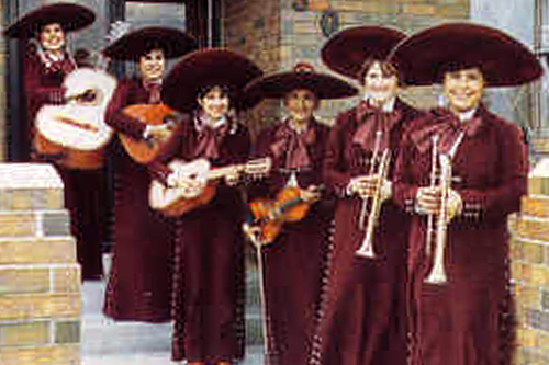
                    The Original Las Estrellas. From left to right:  Rachel Galvan (Sangalang), Dolores Galvan, Consuelo Alcala, Teresa Cuevas (director), Linda Scurlock, Lola Carmona.  Not pictured: Isabel Gonzalez.
                                            (Courtesy Sylvia Maria Gross)
                                        