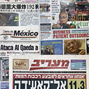 A collage of international newspapers 