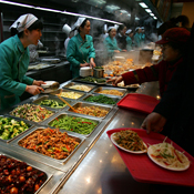 Customers at a buffet dinner in China 