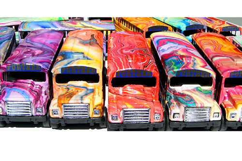 
                    Zane Kesey's miniature versions of the original Further bus.
                                            (Courtesy of Zane Kesey)
                                        