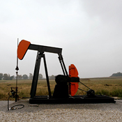 An oil pumping unit in an Illinois farm field 