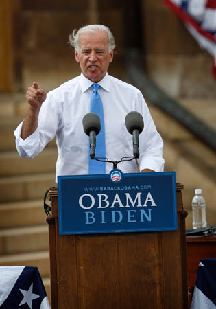 Senator Joe Biden  D DE  speaks at a rally with Democratic presidential