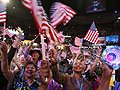 Delegates cheer during day three of the DNC