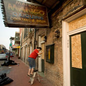 Boarded up businesses in New Orleans 