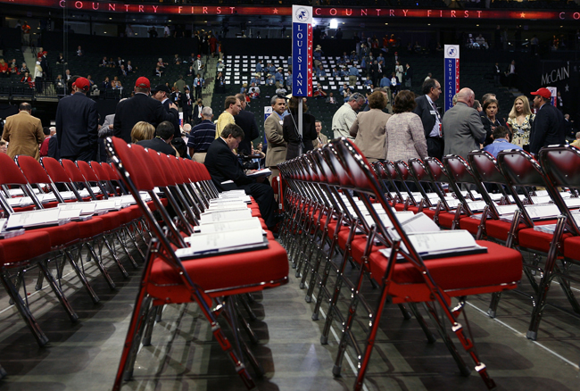 Empty seats stand on the floor before the start of day one of the Republican National Convention at the Xcel Energy Center September 1, 2008 in St. Paul, Minn. The GOP will nominate U.S. Sen. John McCain (R-AZ) as the Republican choice for U.S. President on the last day of the convention.