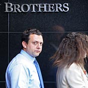 Man walks out of Lehman Brothers in New York 