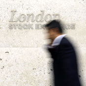 Sign on the London Stock Exchange building 