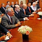 Bernanke, Paulson, Cox with lawmakers in Capitol 