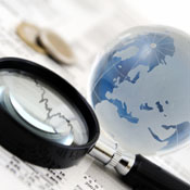 magnifying glass and globe 