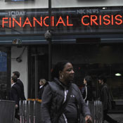 NYC ticker announcing financial crisis 