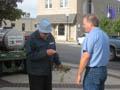 Aldrich talks with voter