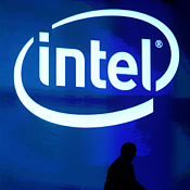 Intel logo and CEO Paul Otellini 